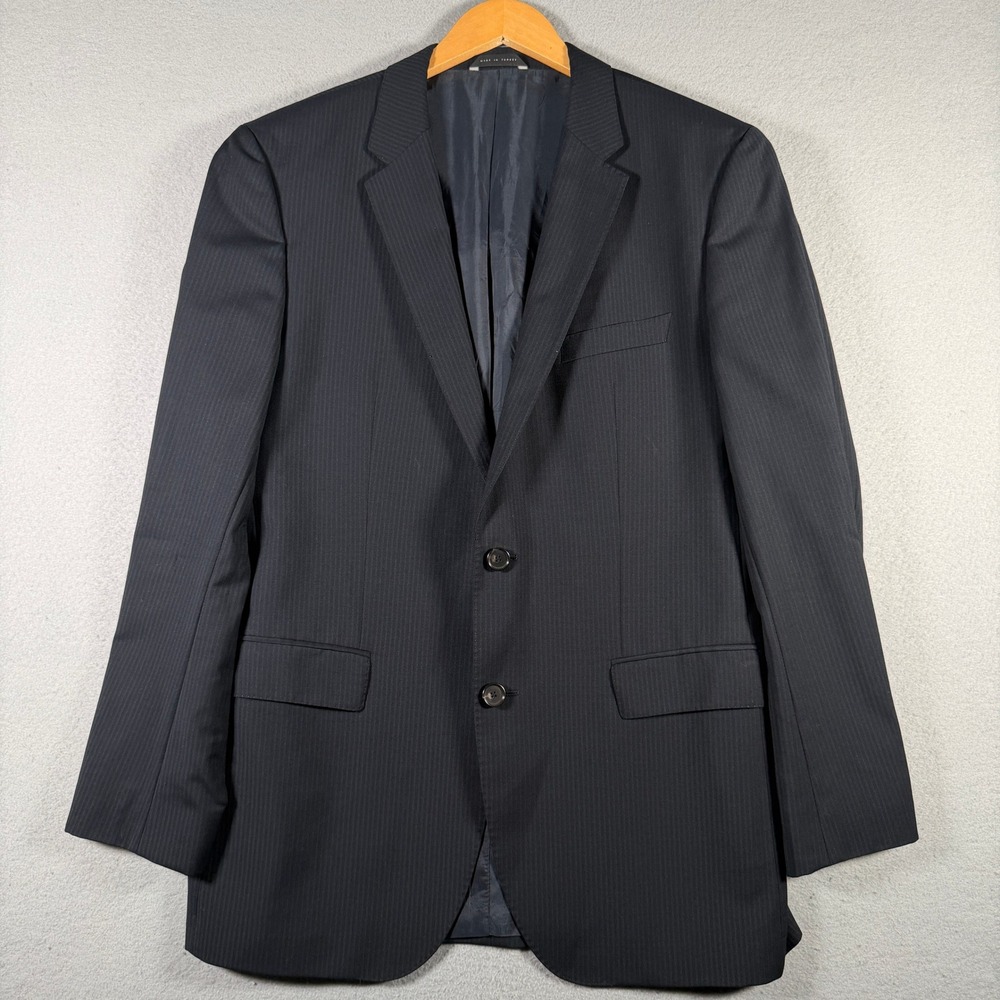 Hugo Boss Mens James3 Sharp5 Suit Jacket Blazer 42L Charcoal Pinstripe 2 Button